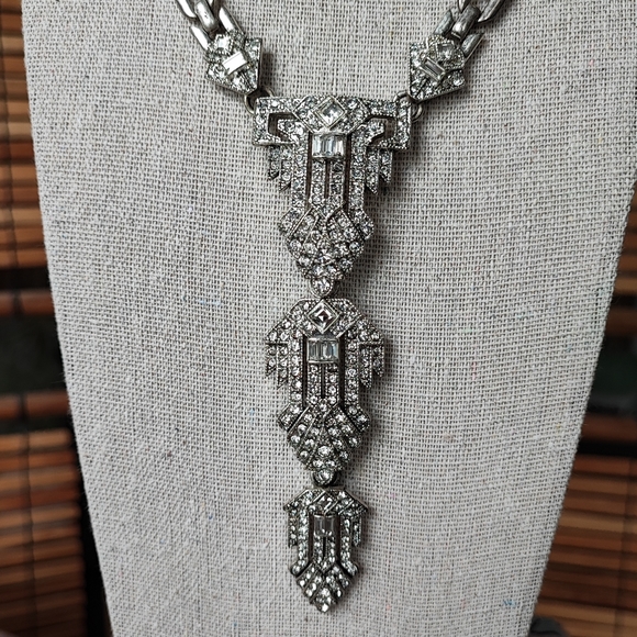 Stella and Dot Art Deco Revival Silver Tone All Clear Rhinestones - Picture 5 of 14